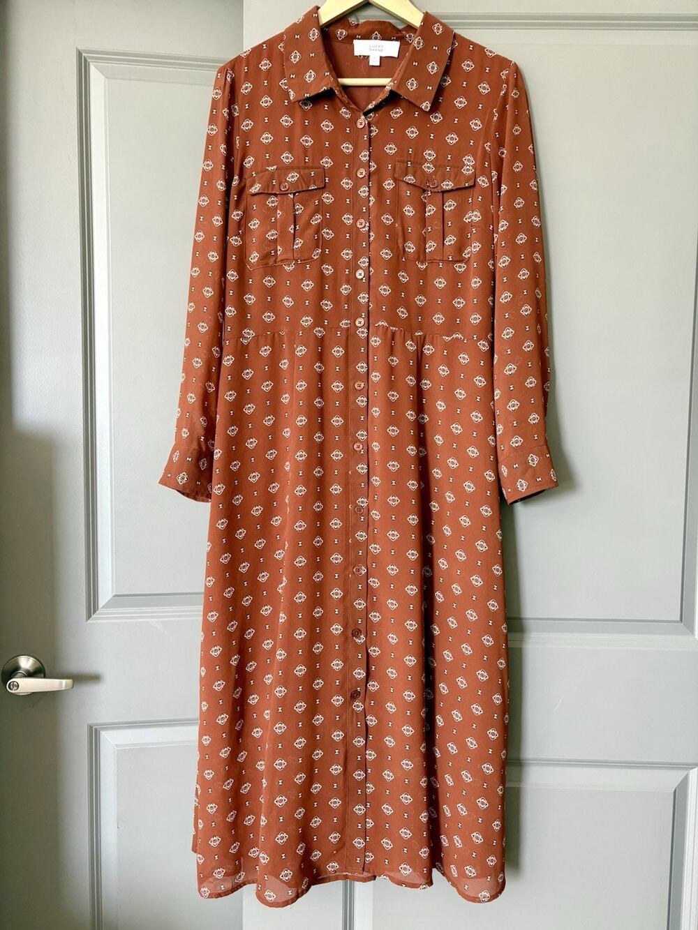 Lucky Brand Women’s Midi Shirt Dress XL Sequoia Medallion Print Long Sleeve Boho